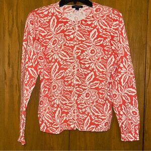 Lands End Floral Pink and White Cardigan